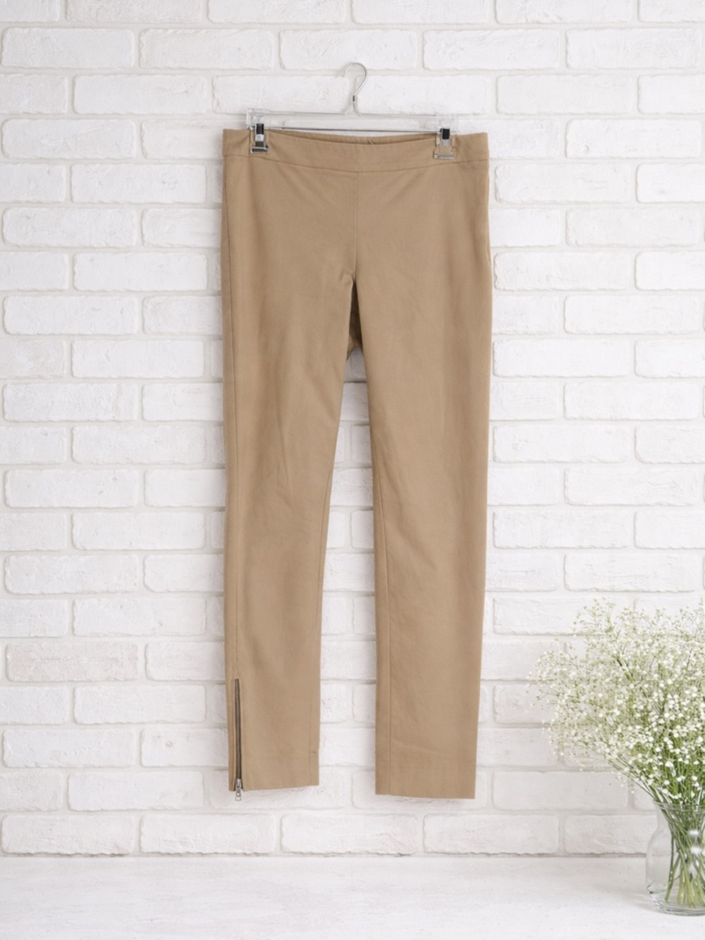 Eileen Fisher Organic Cotton Khaki Ankle Zip Pants Size M